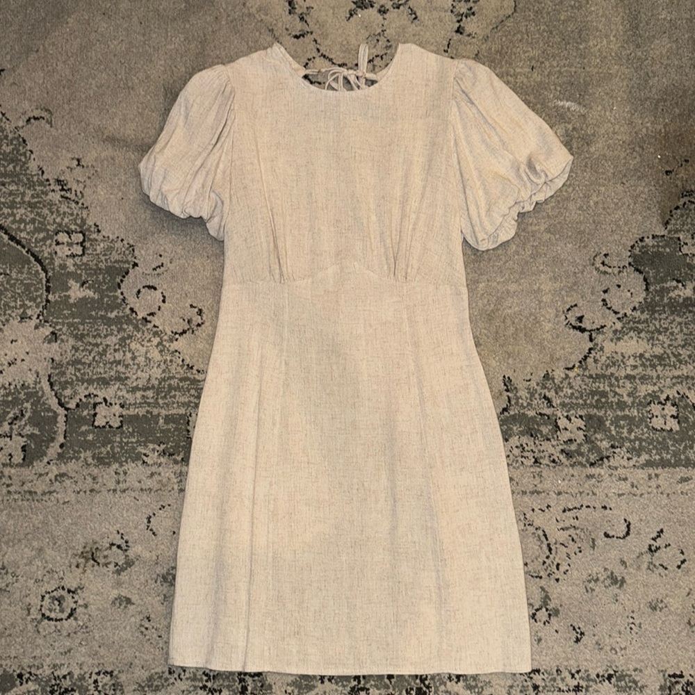 Linen puff-sleeve mini